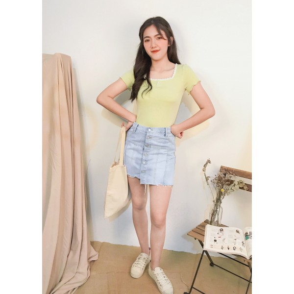 Uneven Hem Denim Skirt